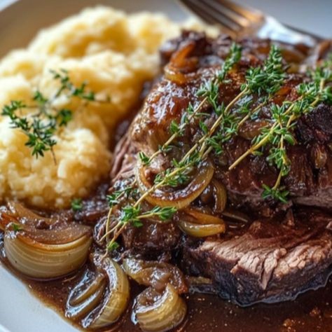 Cider Braised Pot Roast With Caramelized Onions served with Cauliflower Rice - Monday